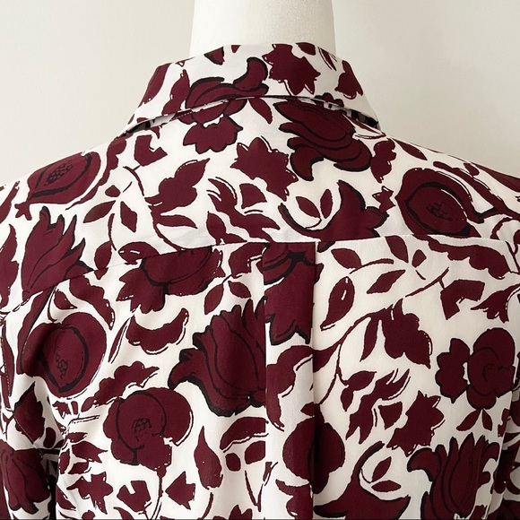 LOFT Outlet | Burgundy & White Floral Print Button Down Blouse - Picture 9 of 13